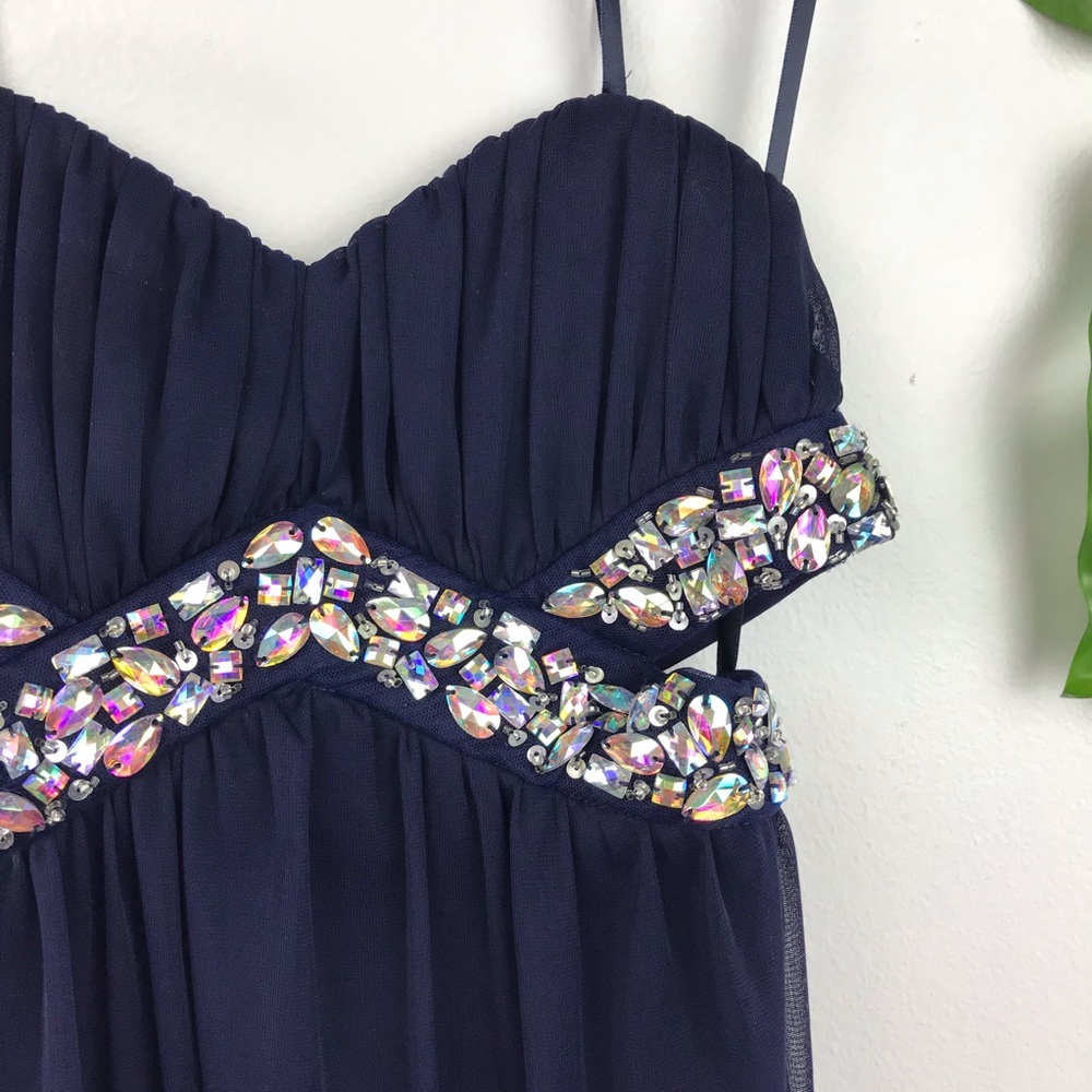 TRIXXI DEEP NAVY RHINESTONE FORMAL PROM DRESS